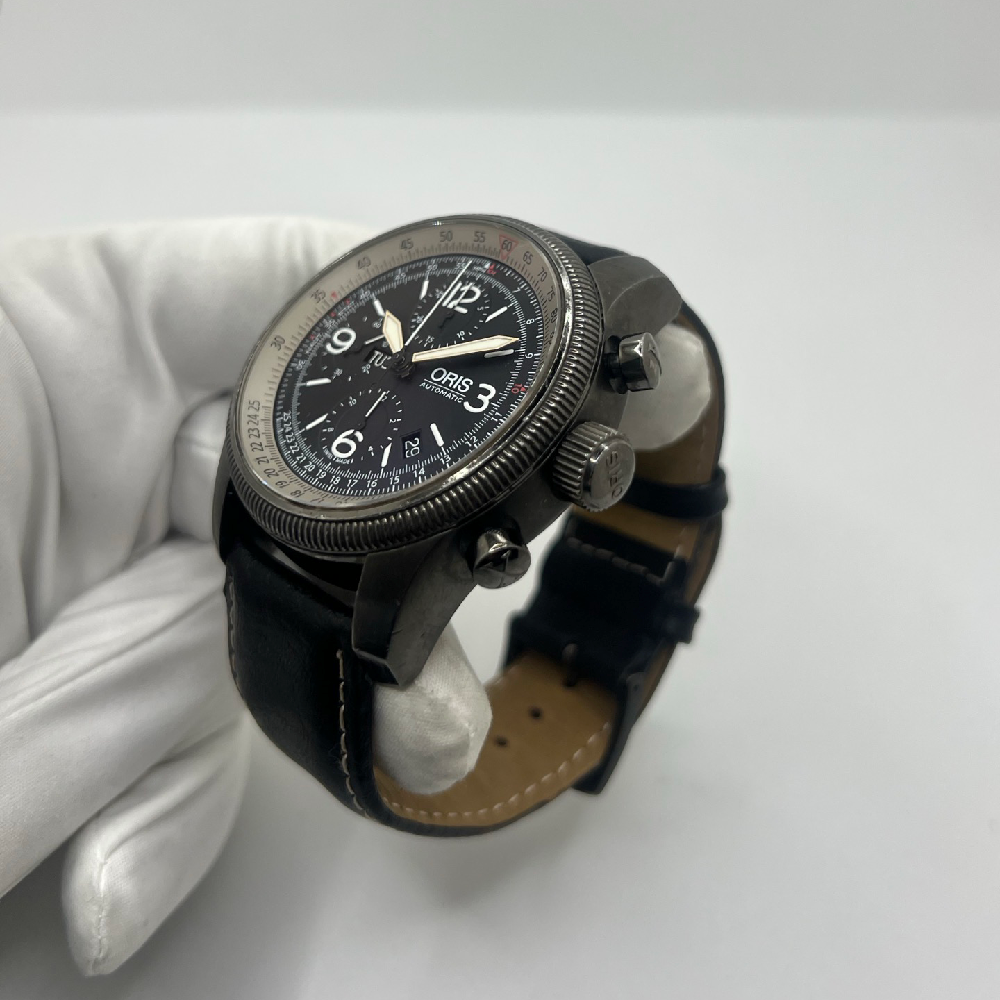 Montre ORIS "Big Crown X1 Calculator" en acier et cuir