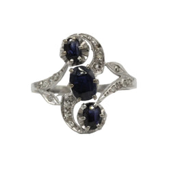 Bague Trilogie en or blanc, saphirs et diamants