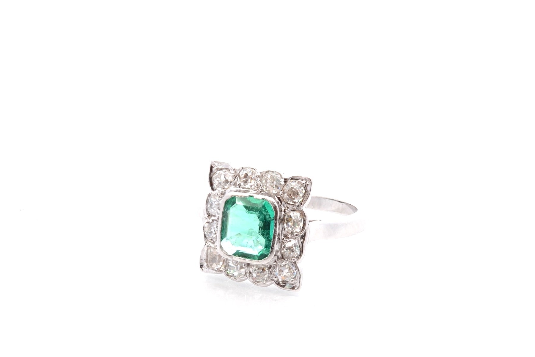 Bague vintage émeraude et diamants