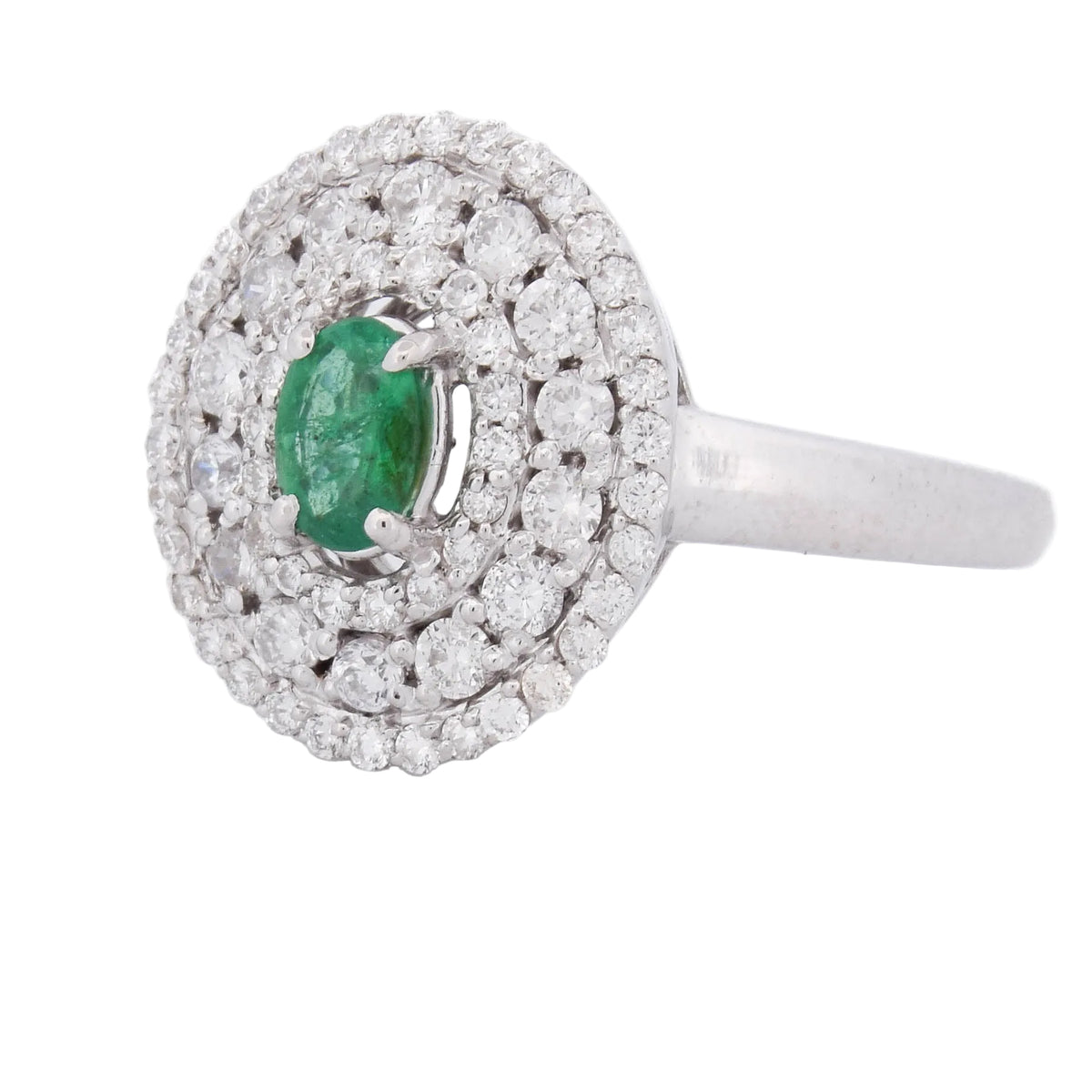 Bague Entourage en or blanc, émeraude et diamants