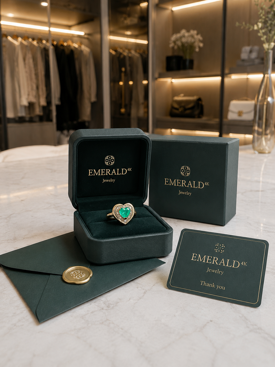 Bague Entourage en or jaune, émeraude et diamants