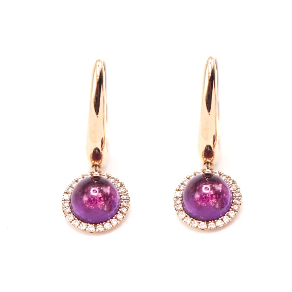 Boucles d'oreilles Pendantes en or jaune, améthystes et diamants
