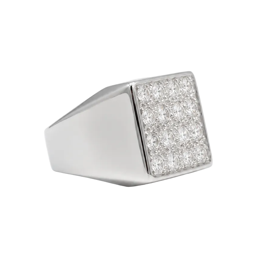 Bague Chevalière en or blanc et diamants