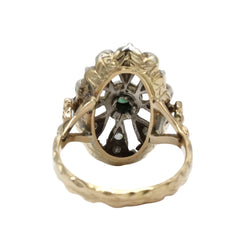 Bague en or jaune, argent, émeraude et diamants