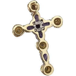 Pendentif Croix en or jaune, or blanc, améthystes, et diamants