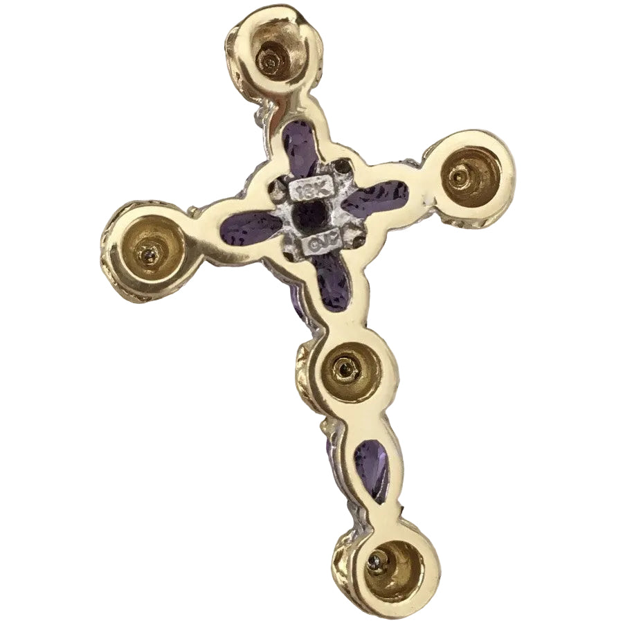 Pendentif Croix en or jaune, or blanc, améthystes, et diamants