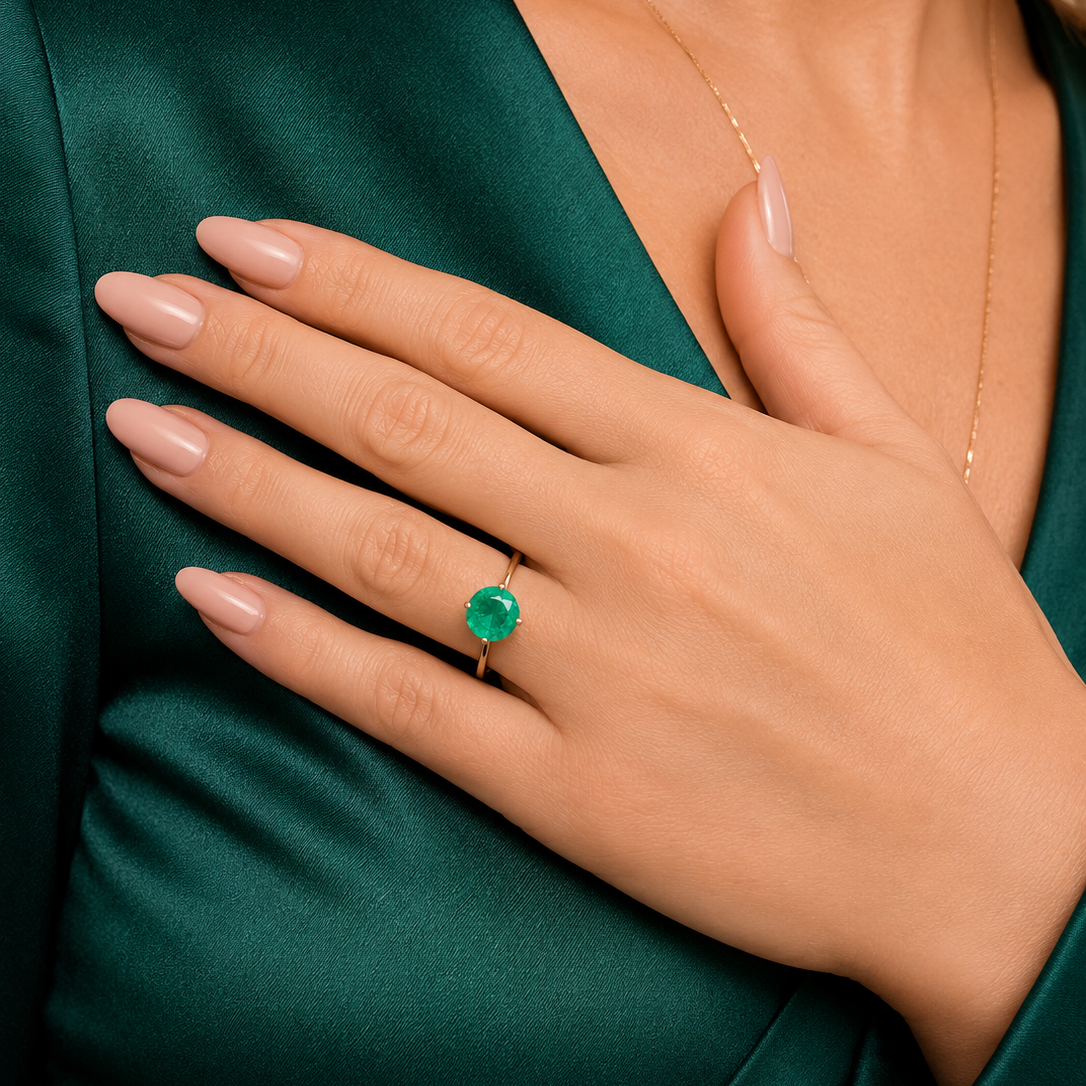 Bague Solitaire en or jaune et émeraude