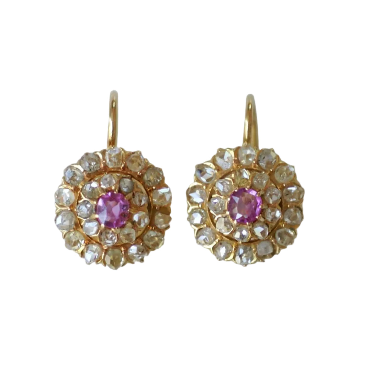 Boucles d'oreilles Dormeuses en or jaune, saphirs et diamants