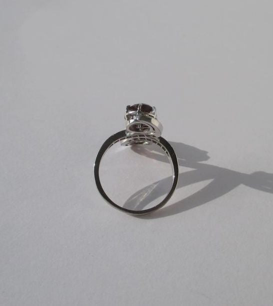 Bague Toi et Moi tourbillons XIXe Grenats Diamants Platine