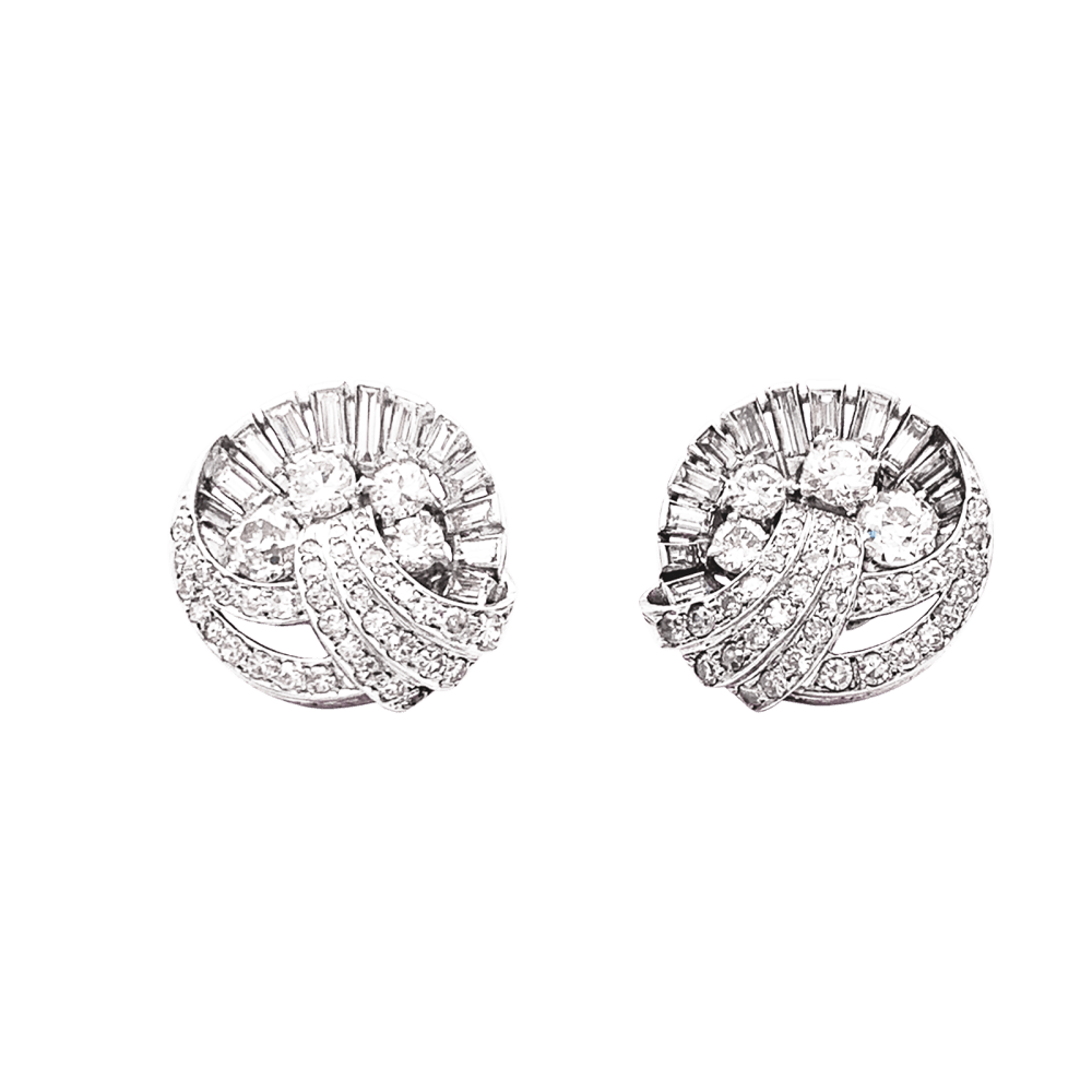 Boucles d'oreilles vintage diamants, platine.