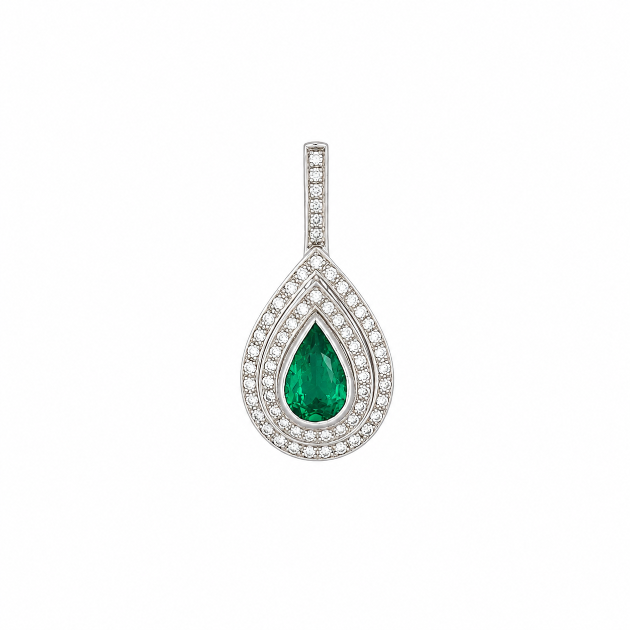Pendentif en or blanc, émeraude et diamants
