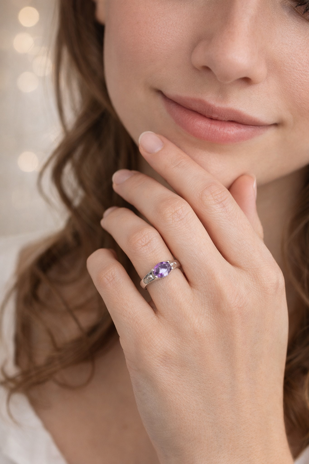 Bague Solitaire en or blanc et améthyste