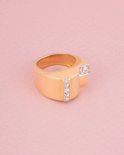 Bague tank en or jaune 18 carats et diamants