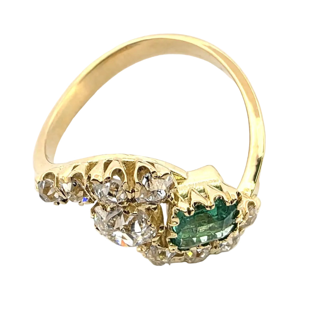 Bague Toi & Moi en or jaune, émeraude et diamants