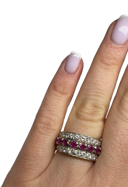 BAGUE AMOVIBLE OR 18K DIAMANTS RUBIS SAPHIRS (T.51)