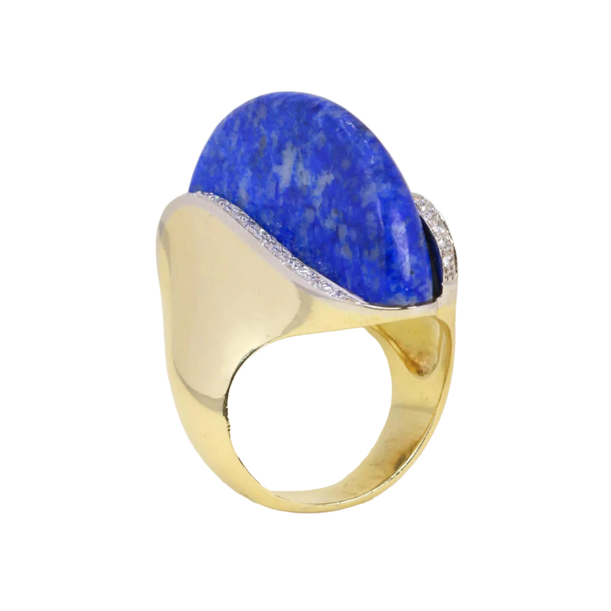 Bague Cocktail en or jaune, lapis-lazuli et diamants
