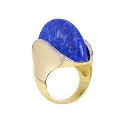 Bague Cocktail en or jaune, lapis-lazuli et diamants