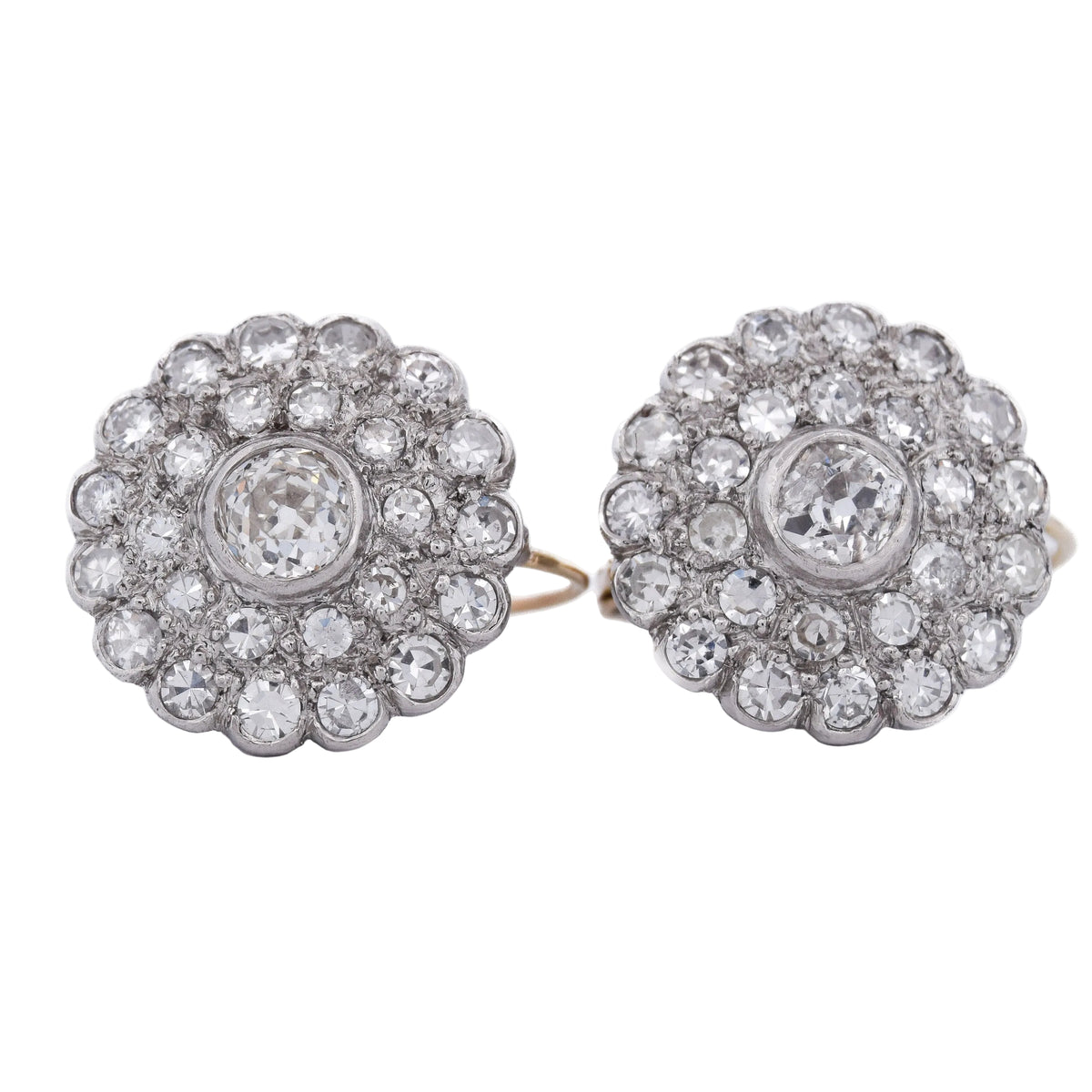 Boucles d'oreilles Dormeuses en or jaune, platine et diamants