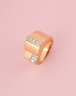 Bague tank en or jaune 18 carats et diamants