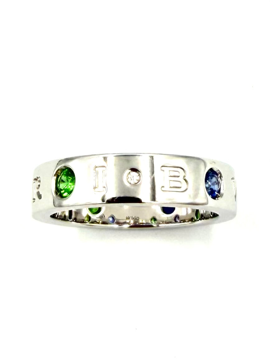 Bague Alliance BULGARI Roman Sorbet en or blanc, grenats, saphirs et diamant
