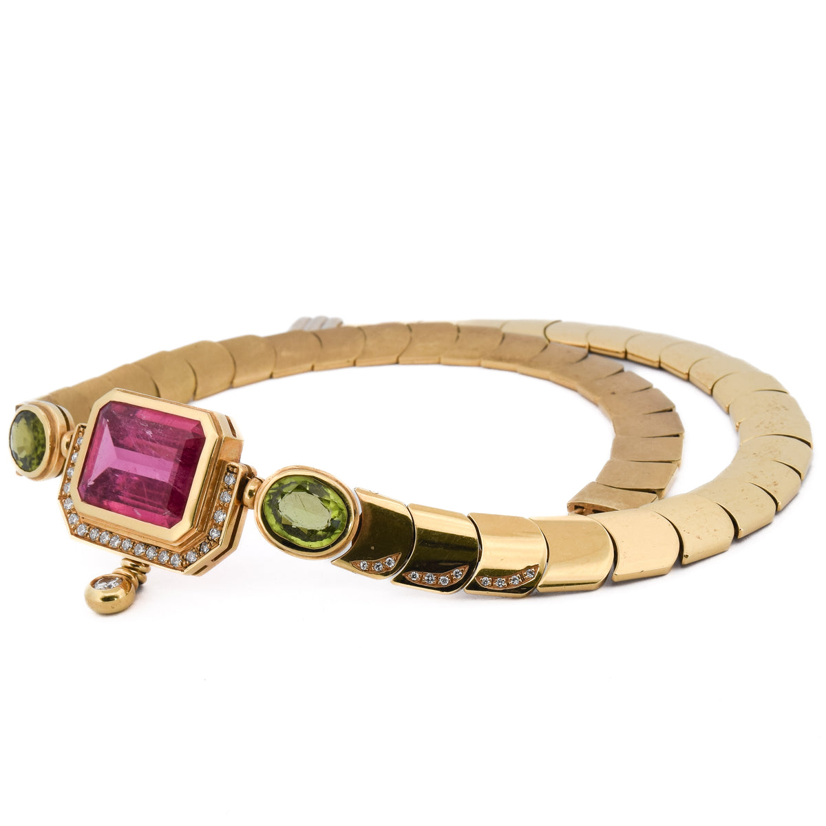 Collier MANCADORI en or jaune, tourmaline, péridots et diamants