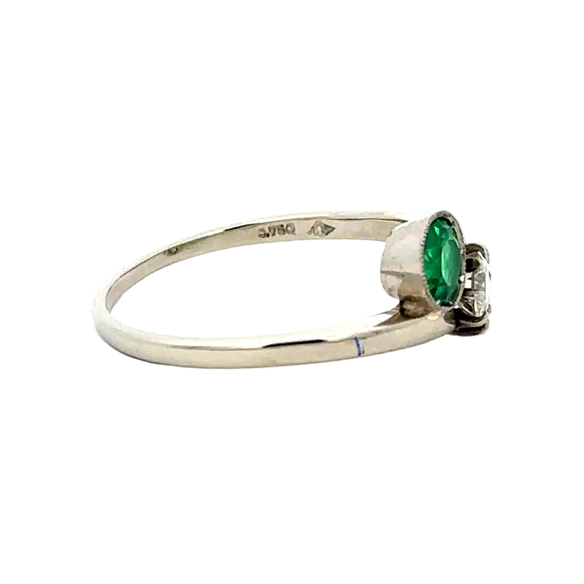 Bague Toi & Moi en or blanc, émeraude et diamant