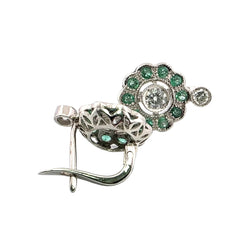 Boucles d'oreilles Dormeuses en platine, émeraudes et diamants