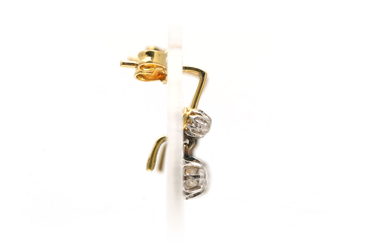Boucles d'oreilles Puces en or jaune, argent et diamants