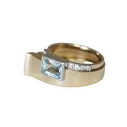 Bague Tank en or jaune, platine, aigue-marine et diamants