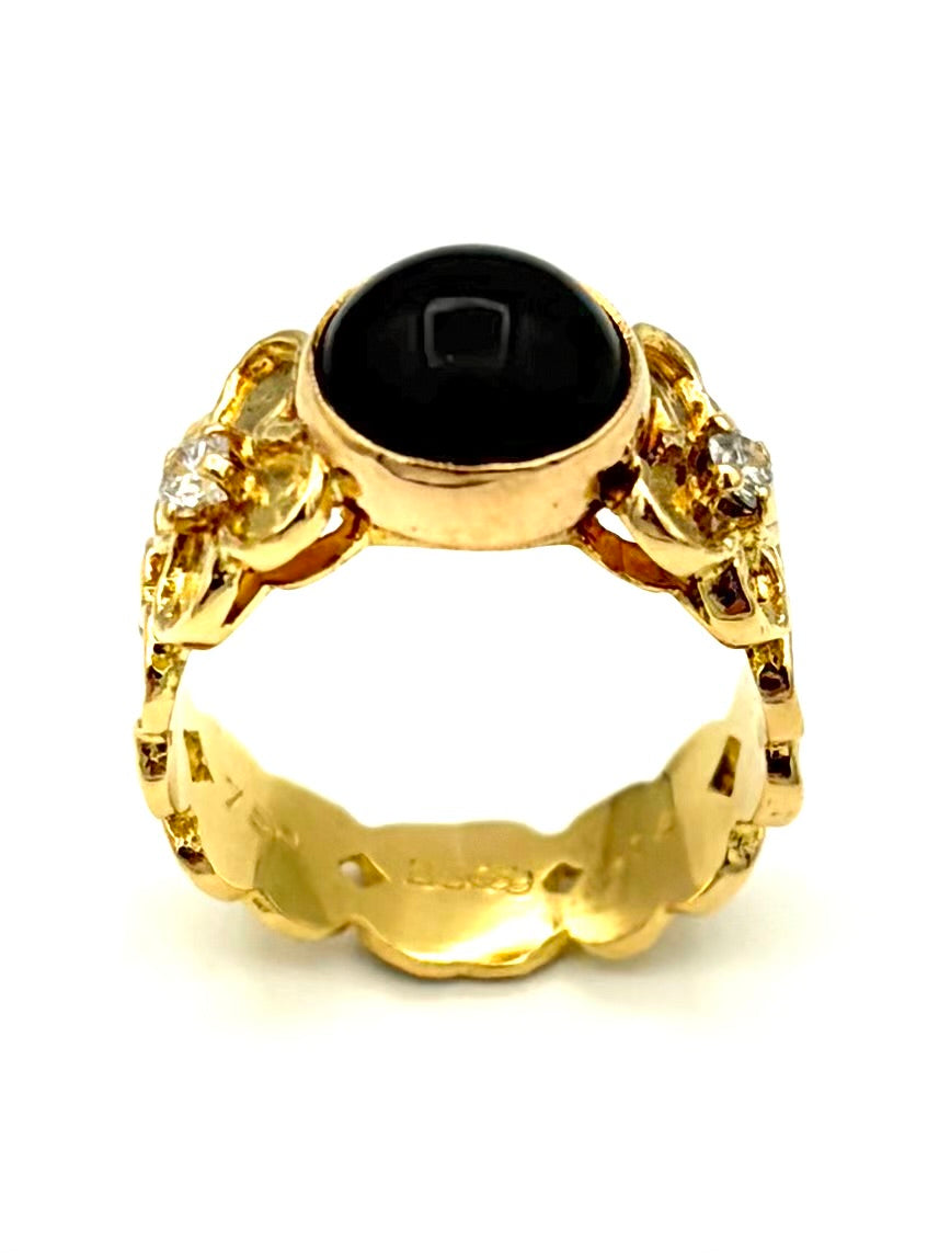VAN CLEEF & ARPELS. Bague vintage en or jaune 18K, onyx et diamants