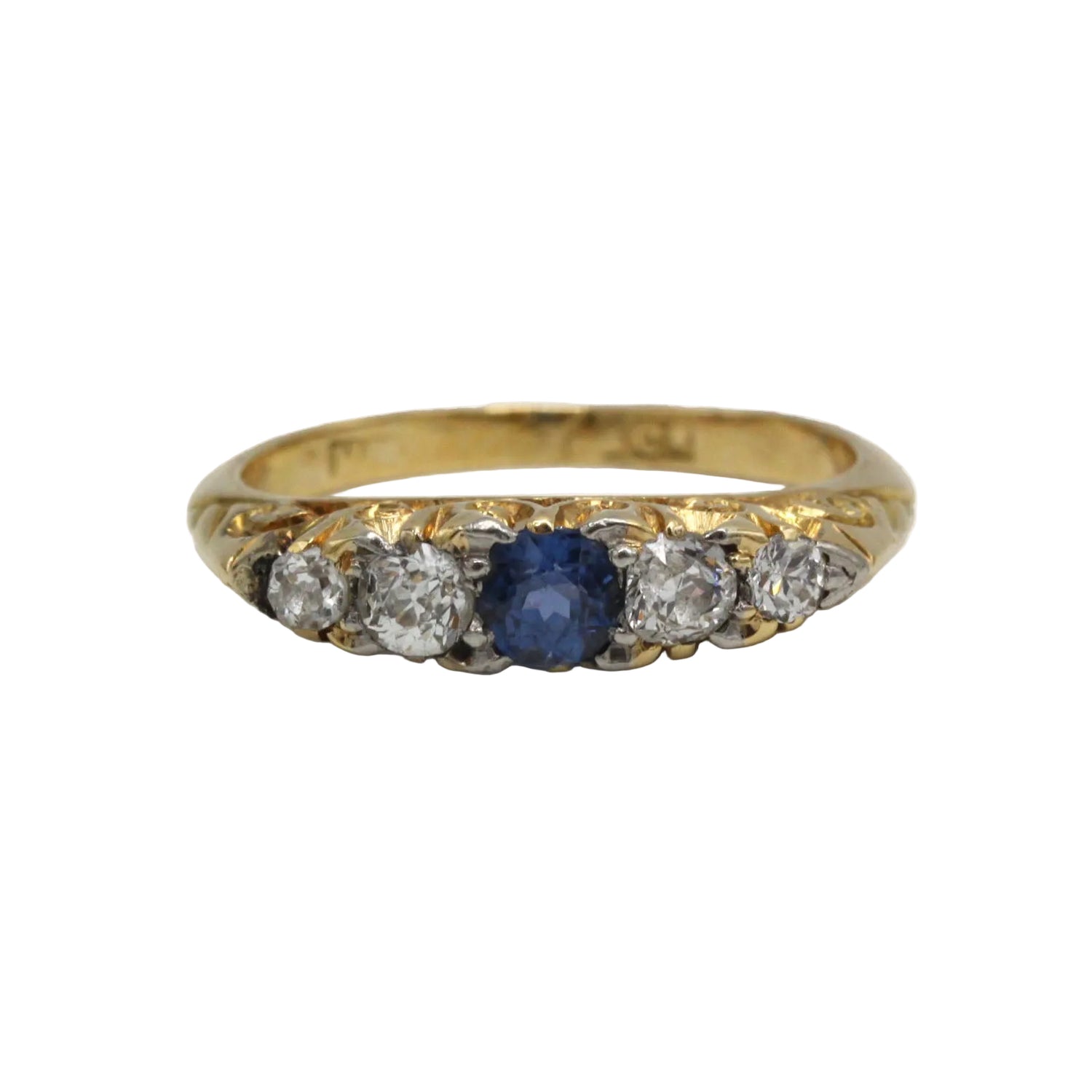 Bague Jarretière en or jaune, saphir, et diamants