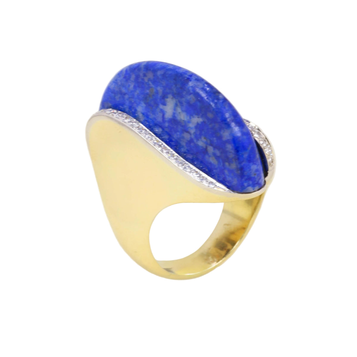 Bague Cocktail en or jaune, lapis-lazuli et diamants