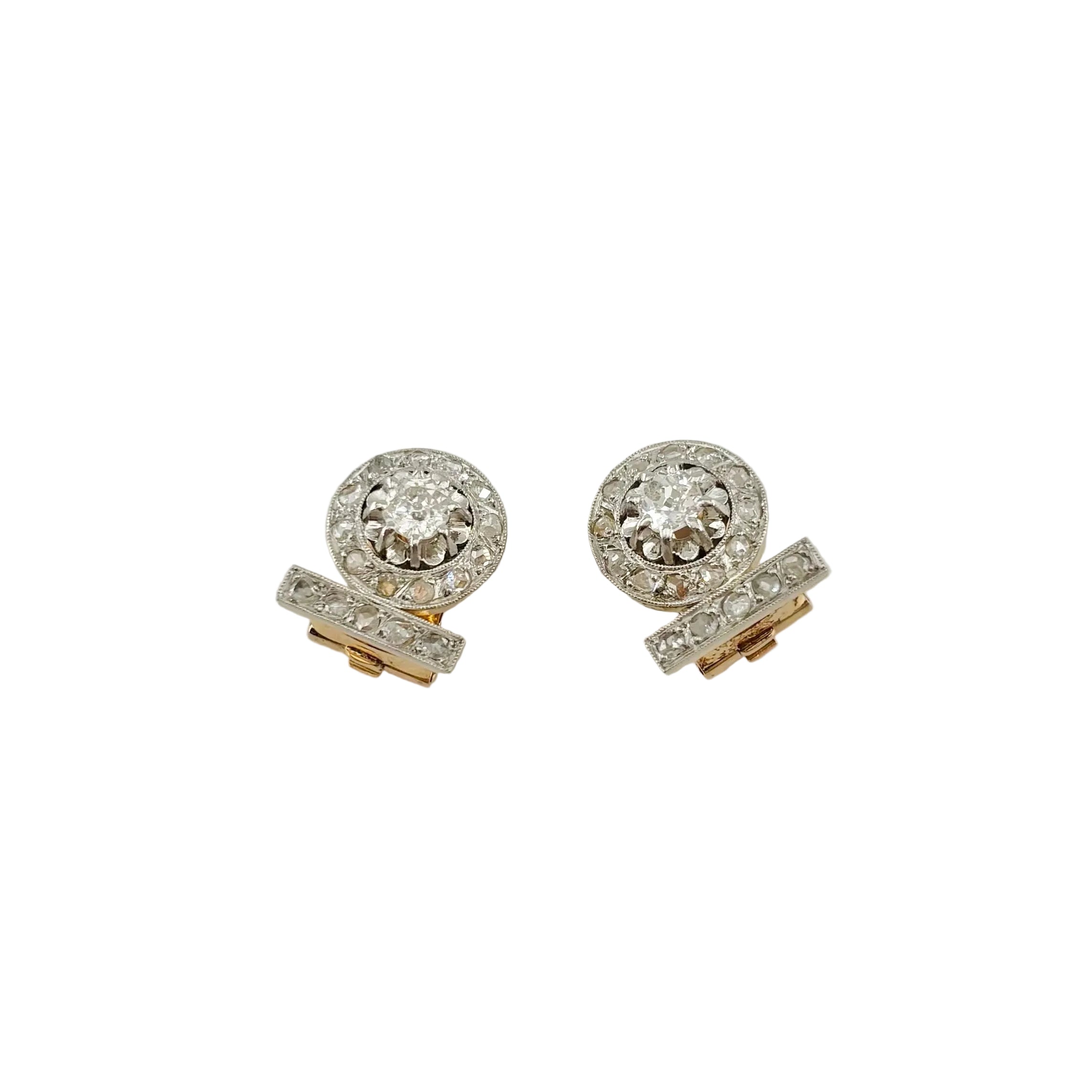Boucles d'oreilles Clips Art Déco en platine, or jaune et diamants