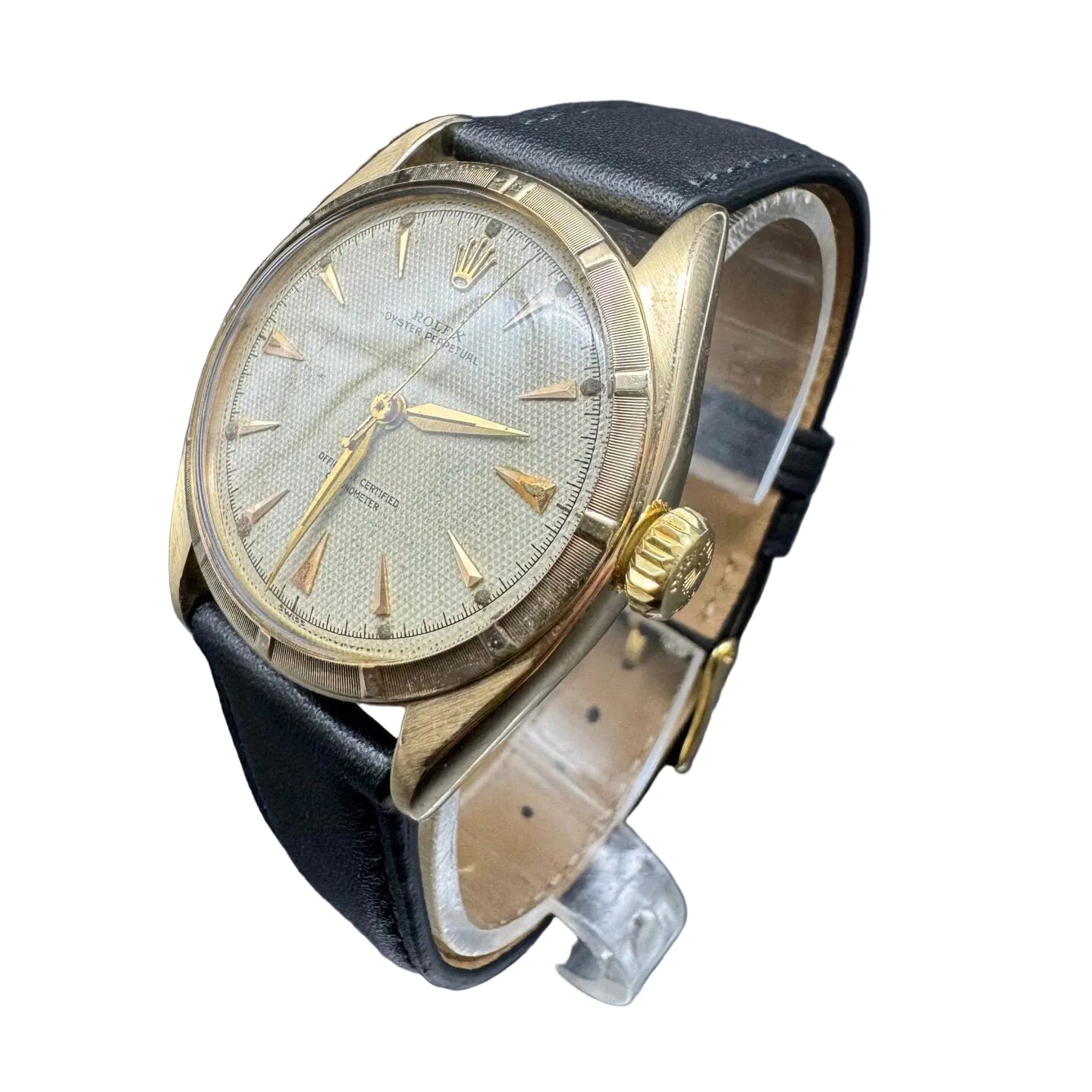 Montre ROLEX "Oyster Perpetual 34" en or jaune et cuir