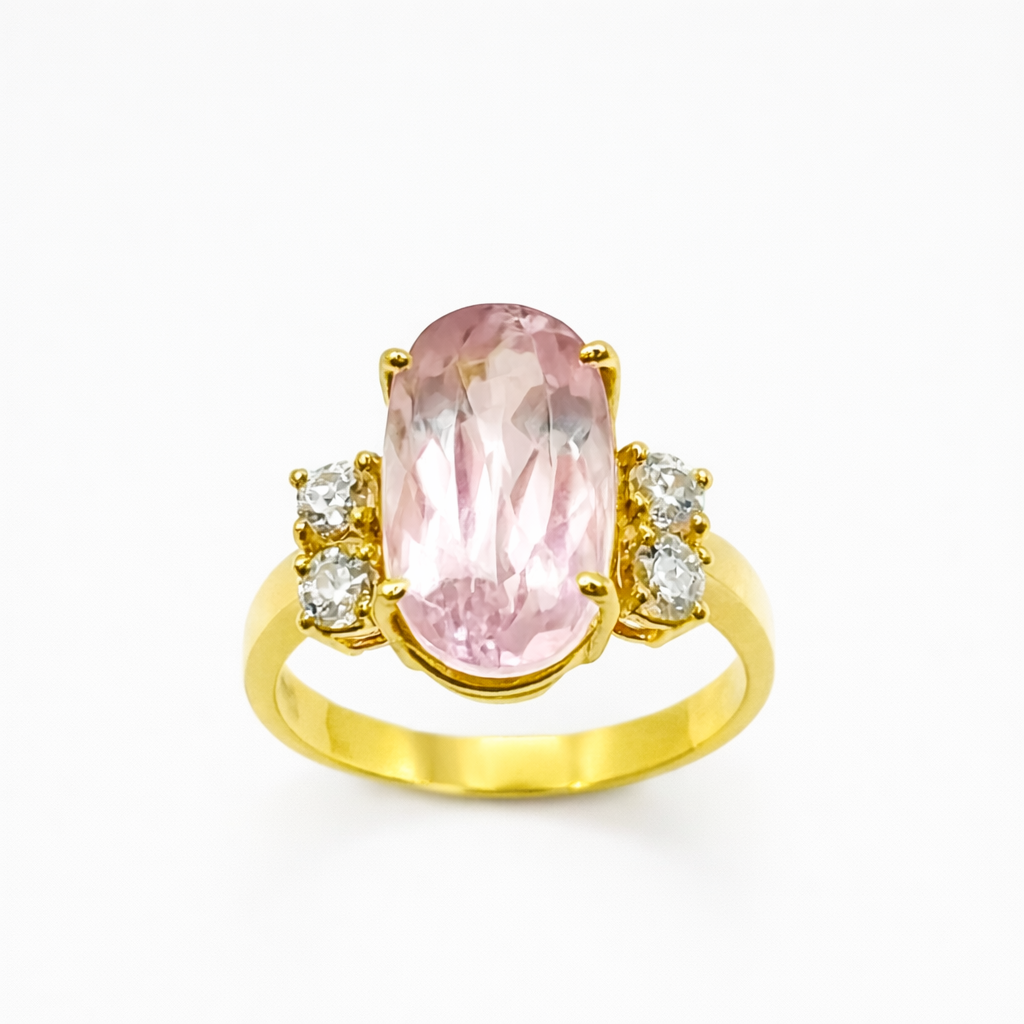 Bague Trilogie en or jaune, kunzite et diamants