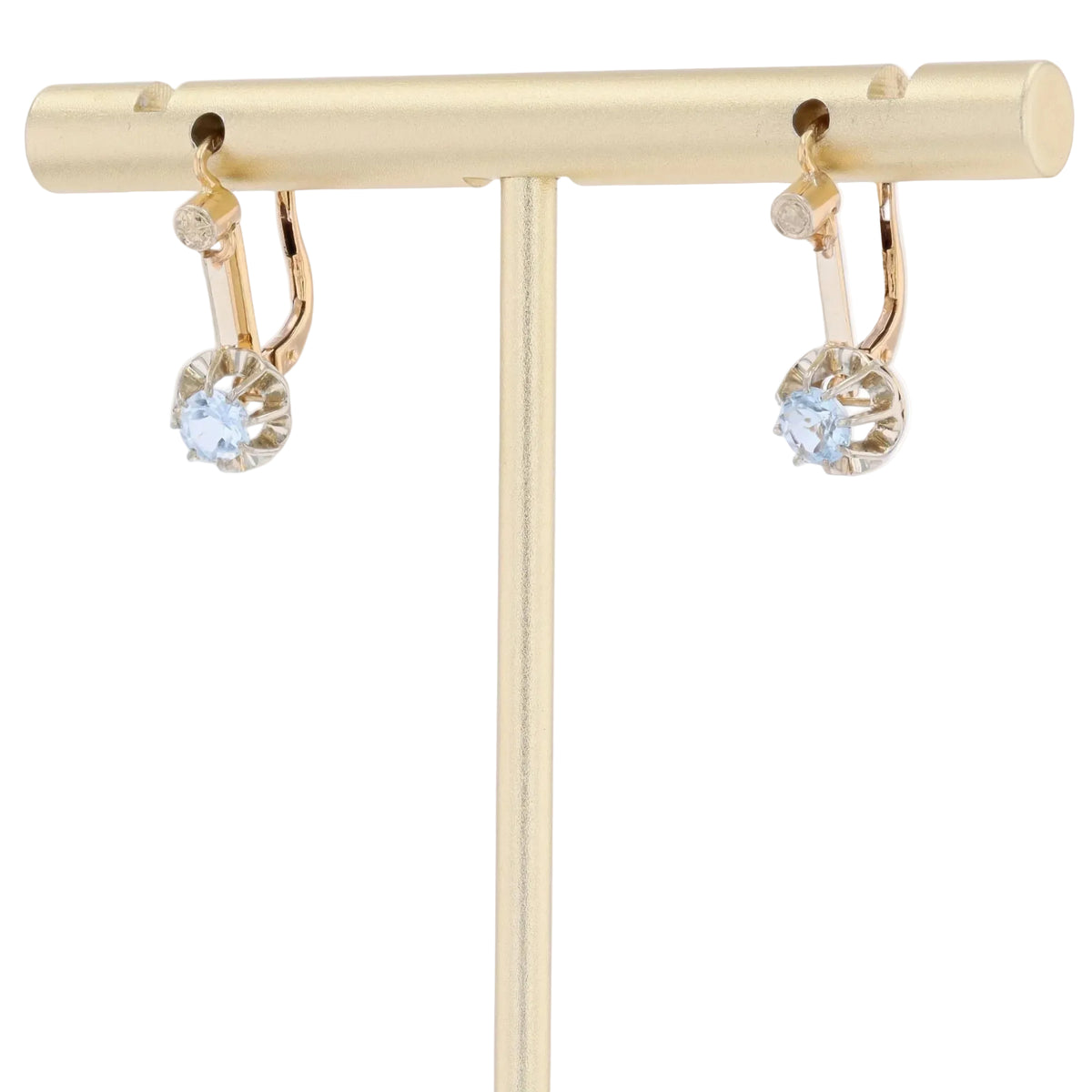 Boucles d'oreilles Dormeuses en or jaune, platine et aigues-marines