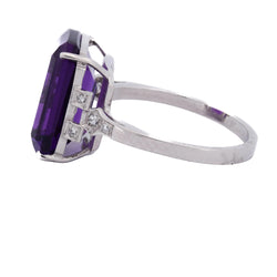 Bague Solitaire en platine, améthyste et diamants