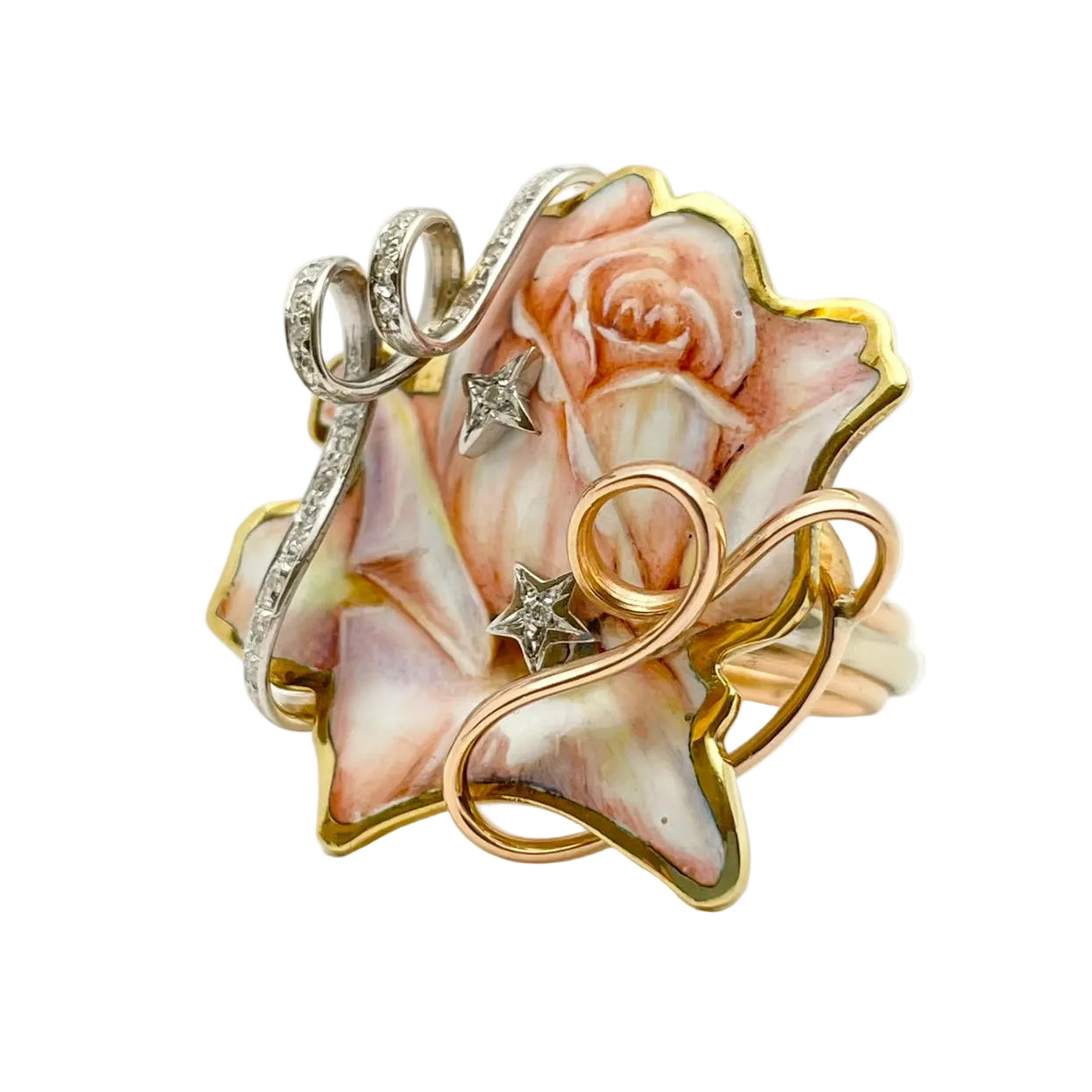 Bague Cocktail RIVALTA en or blanc, or jaune, or rose, émail et diamants