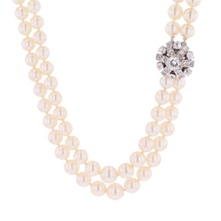 Collier Perles en or blanc, platine et diamants