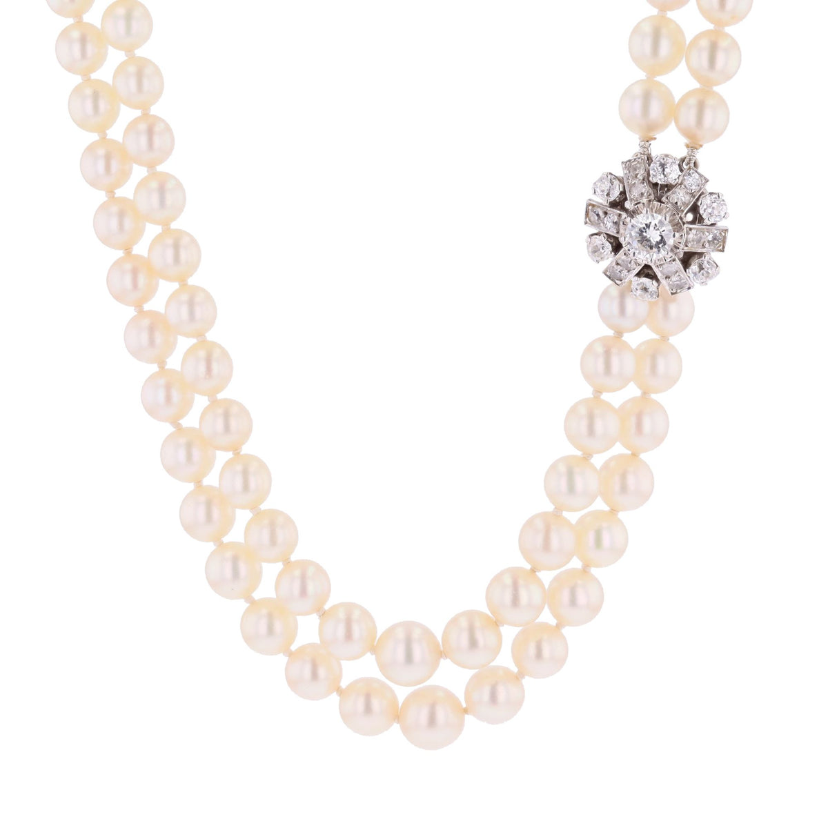 Collier Perles en or blanc, platine et diamants