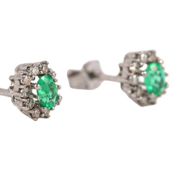 Boucles d'oreilles Puces en or blanc, émeraudes et diamants