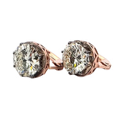 Boucles d'oreilles Dormeuses en or rose, argent et diamants