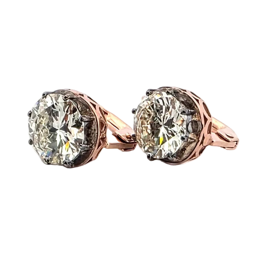 Boucles d'oreilles Dormeuses en or rose, argent et diamants