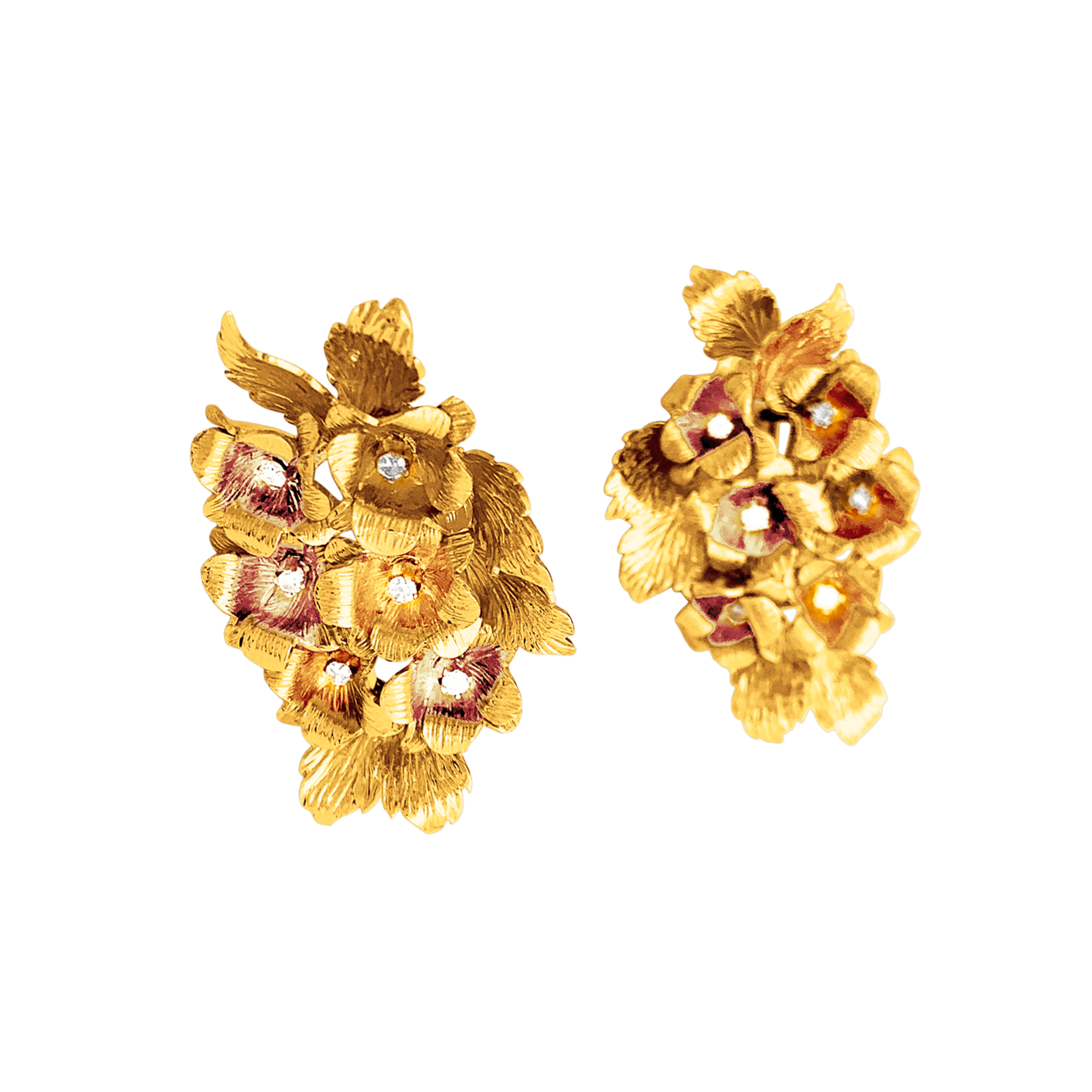 Boucles d'oreilles "Fleurs", or jaune et diamants.