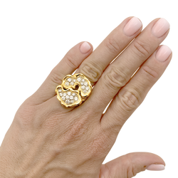 Bague vintage, or jaune, platine, diamants.