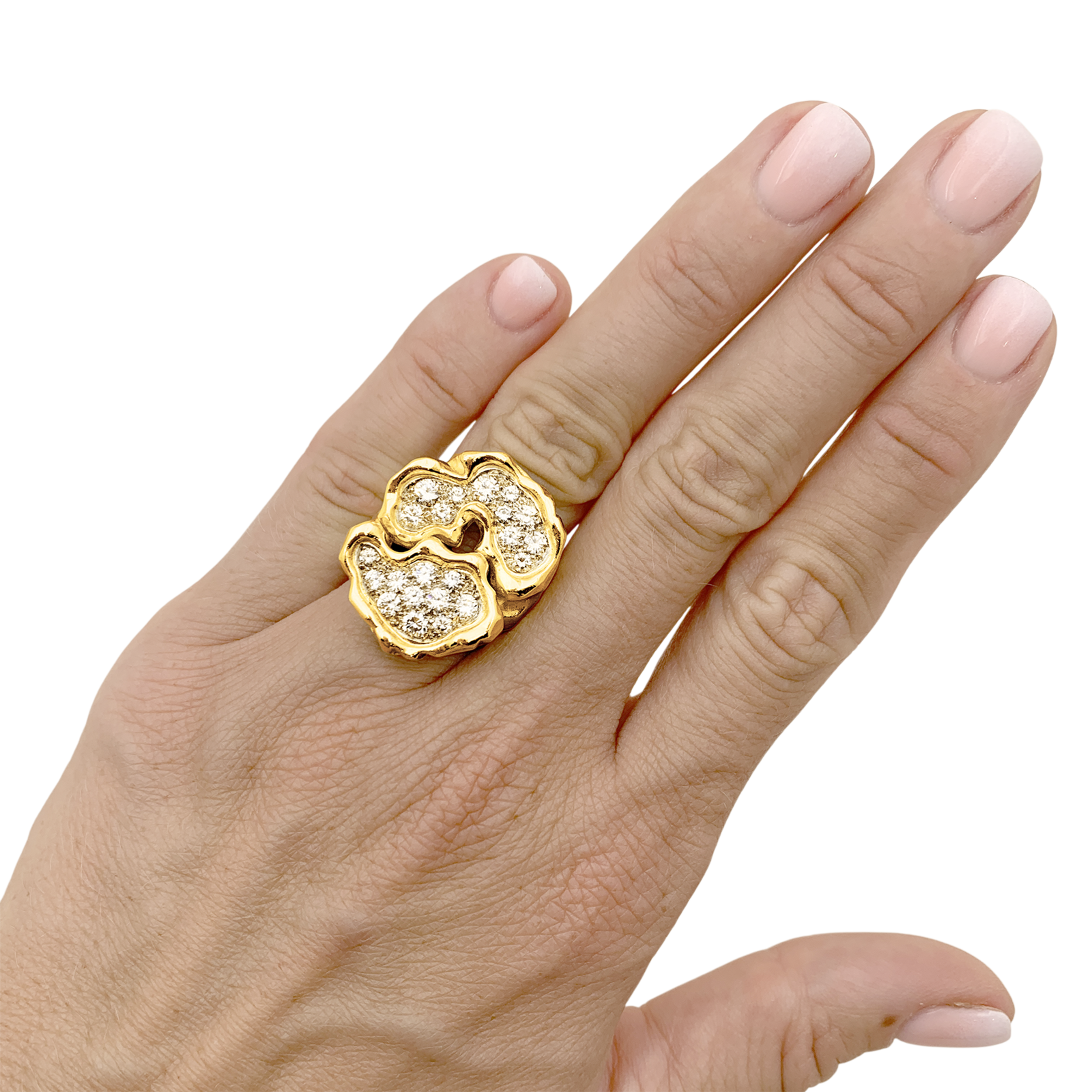Bague vintage, or jaune, platine, diamants.