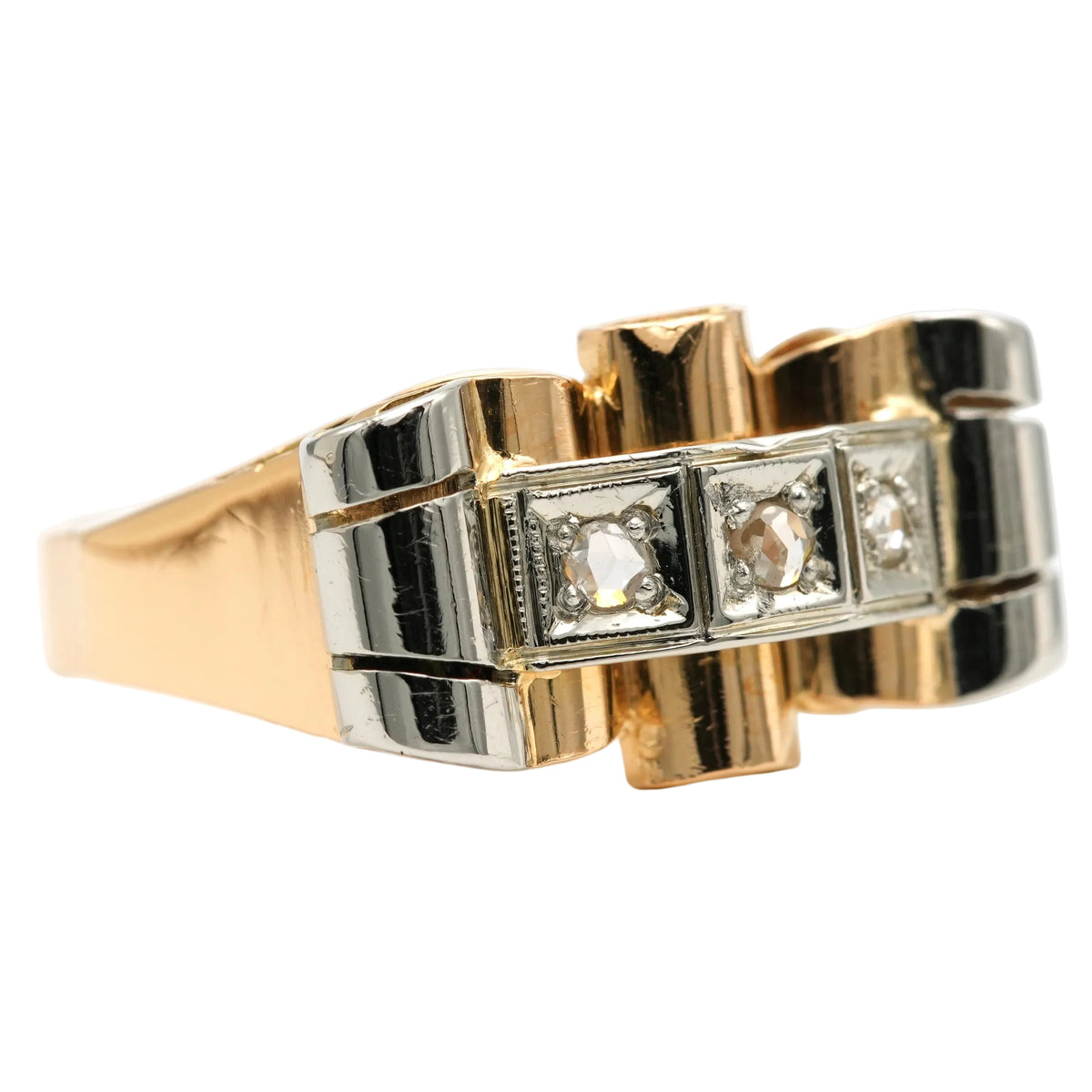 Bague Tank en or blanc, or jaune et diamants