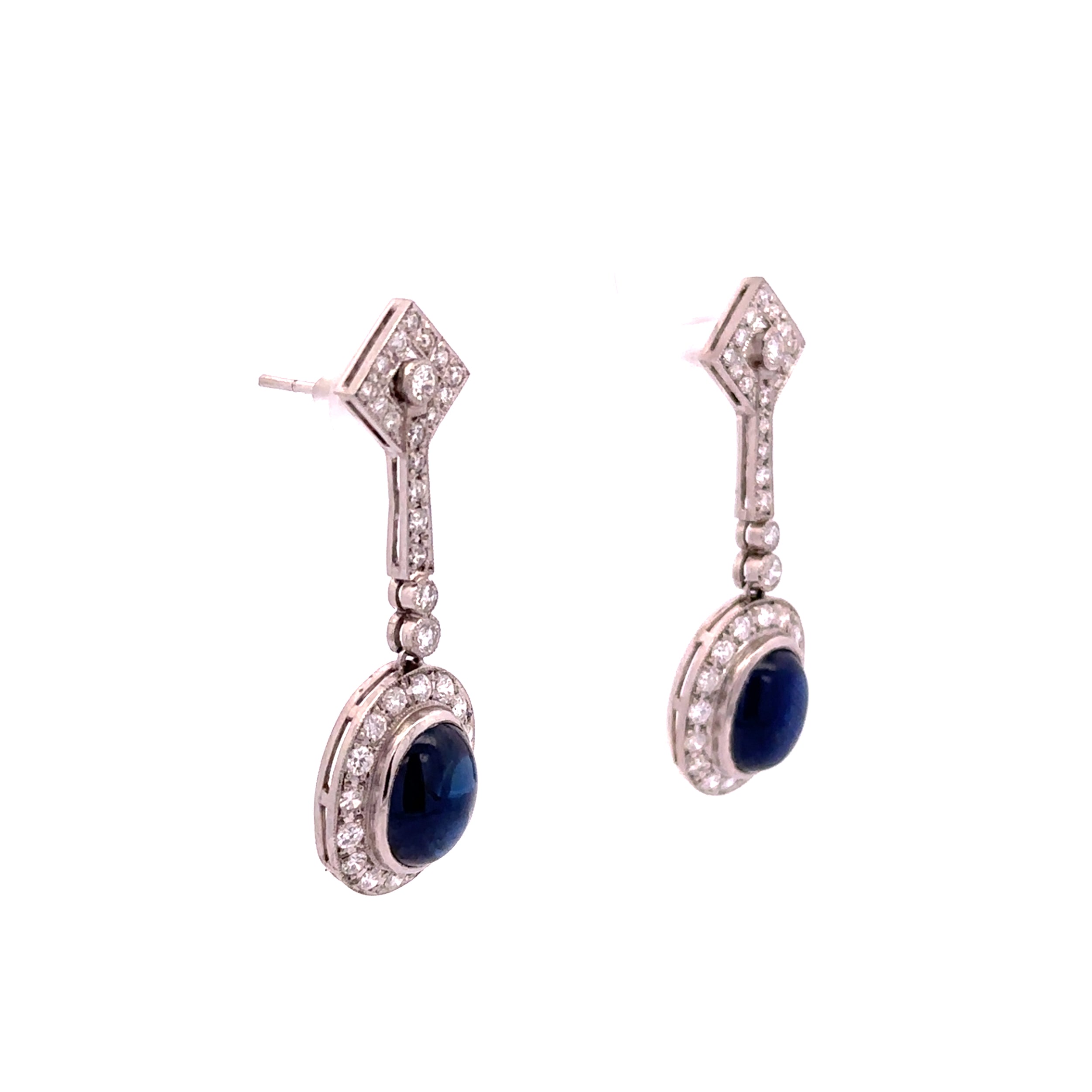 Boucles d'oreilles Pendantes en platine, saphirs et diamants