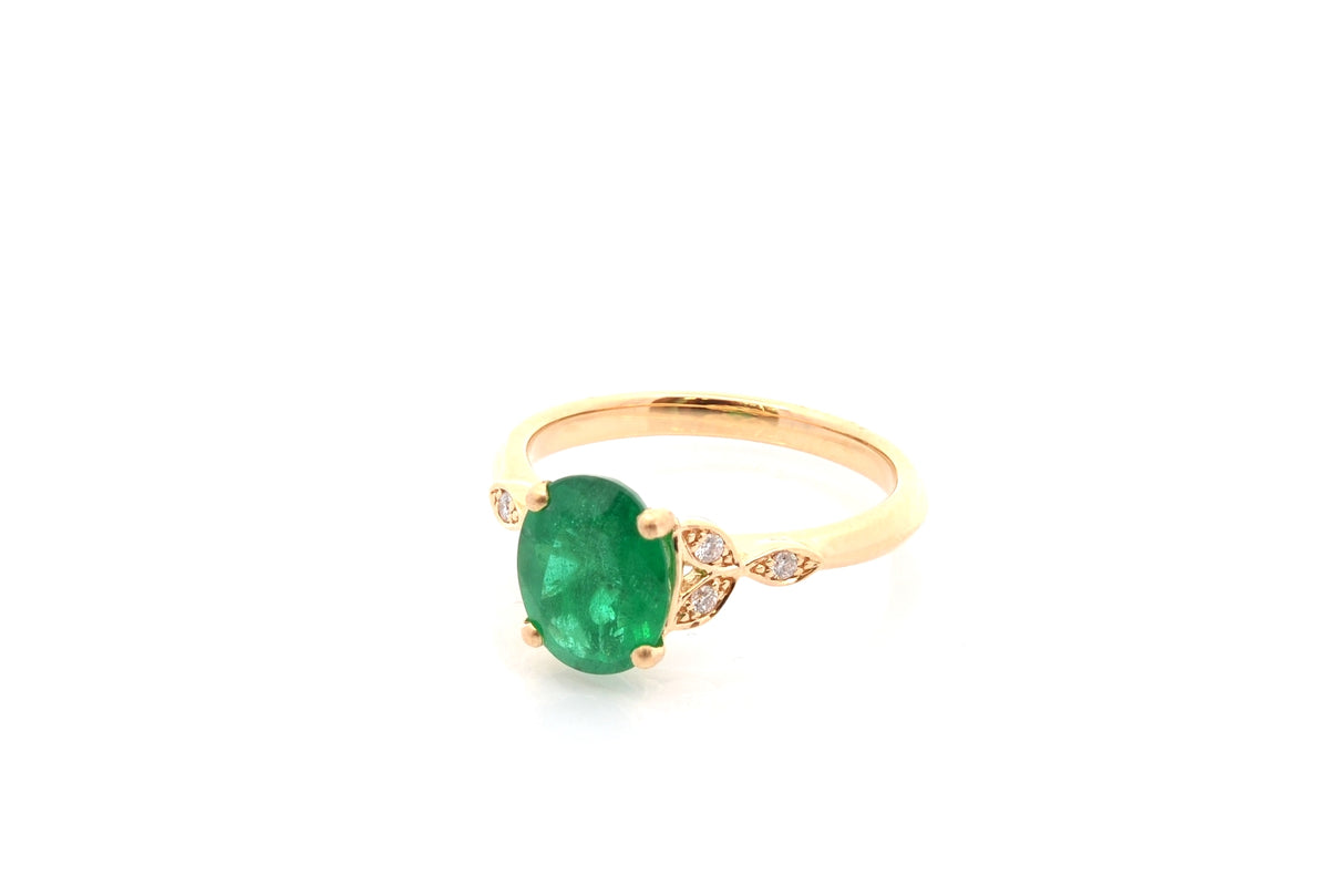 Bague Solitaire en or jaune, émeraude et diamants