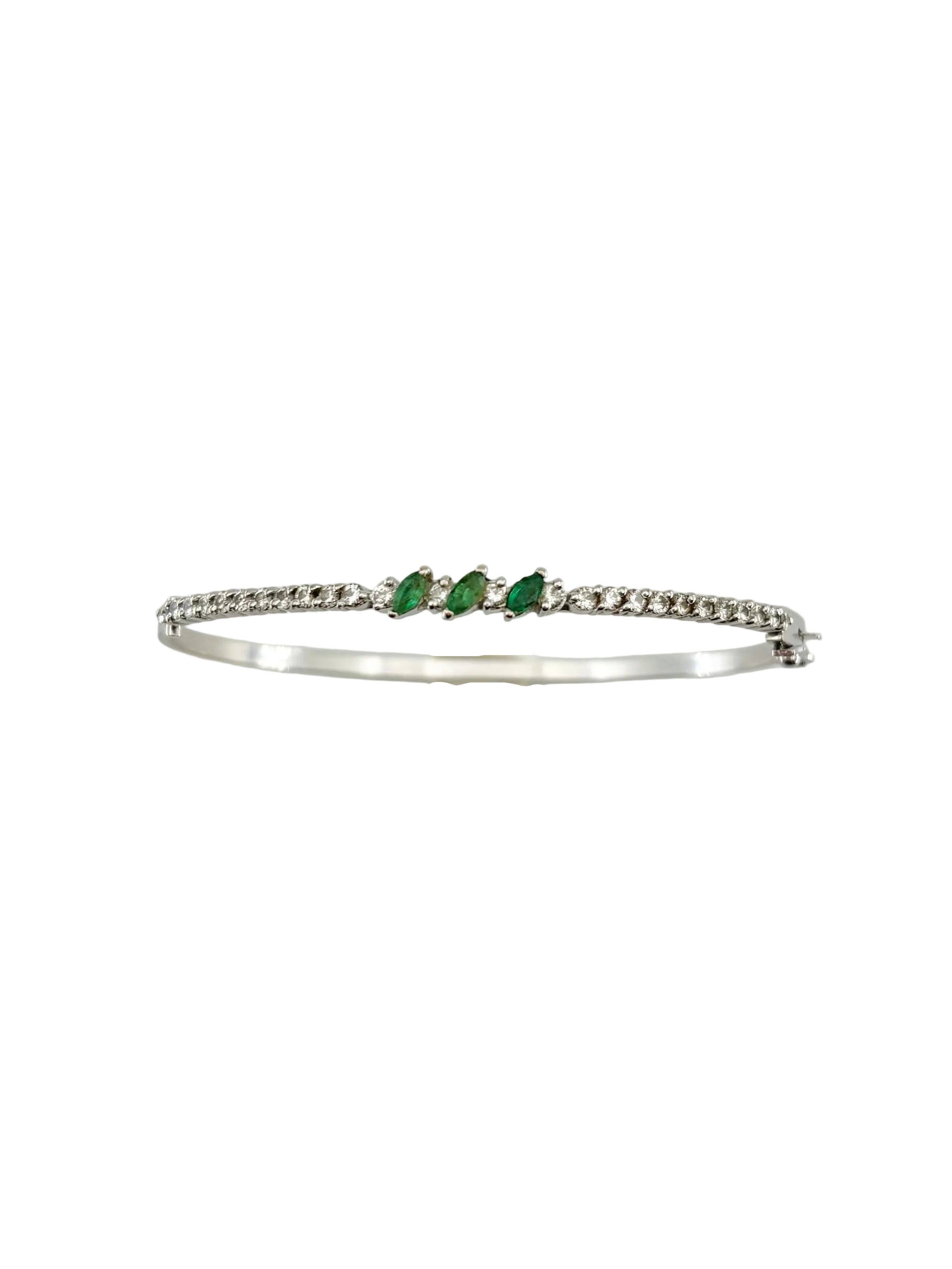 Bracelet Jonc en or blanc, émeraudes et diamants